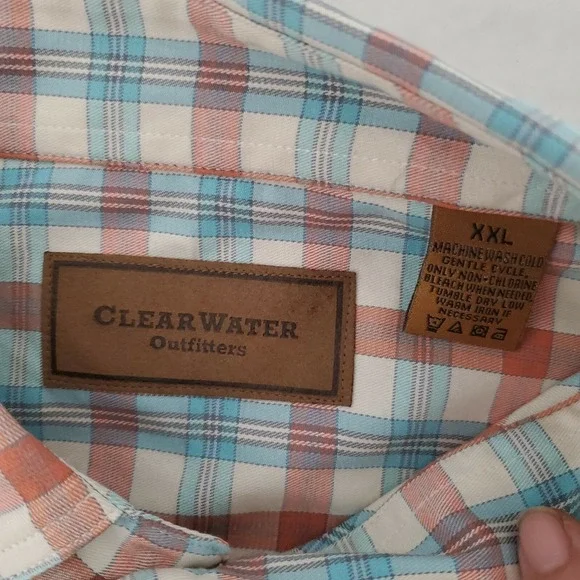Clearwater Outfitters Shirt Plaid Button NWT XXL 2XL Blue Orange Pastel - Picture 2 of 11